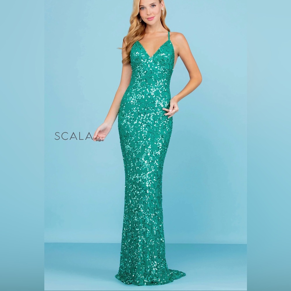 Scala Teal Sequin Gown